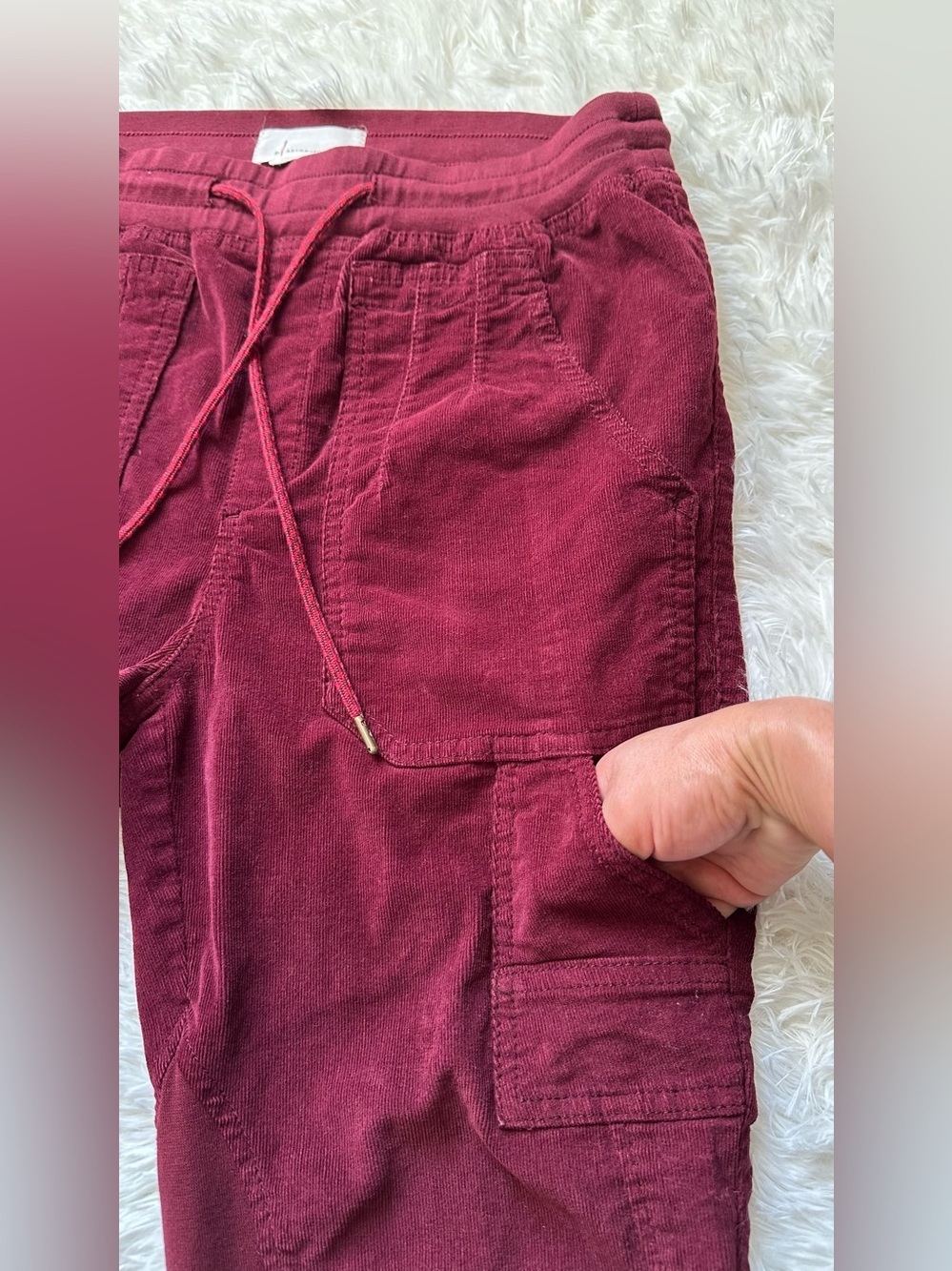 Anthropologie Corduroy Joggers Small Burgundy Cargo Utility Pull On Boho Lounge - Picture 5 of 11